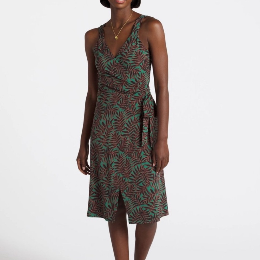 NWT 41 HAWTHORN Sleeveless Tie Waist Midi Wrap Dress Palm Print Petite Large
